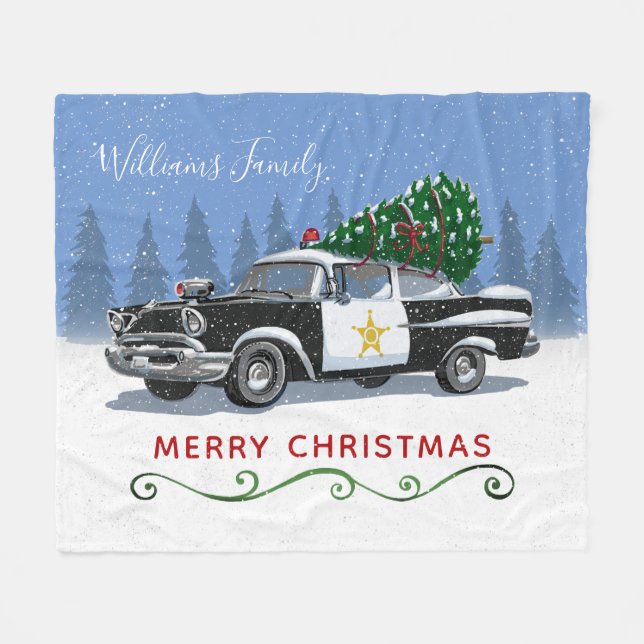 Cobertor De Velo Monograma da Árvore de Natal da Polícia de Vintage (Frente (Horizontal))