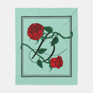 Cobertor De Velo Monograma da Letra B com Rosas Vermelhas Verde Cla