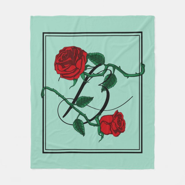 Cobertor De Velo Monograma da Letra B com Rosas Vermelhas Verde Cla (Frente)