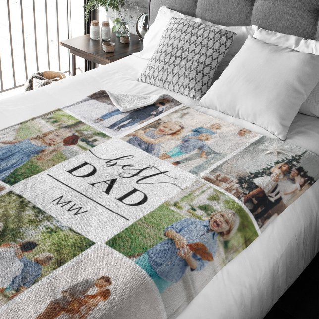 Cobertor De Velo Monograma da melhor colagem de fotos do Pai (Perfect fleece blanket to celebrate your dad. This blanket features 8 spots for images)