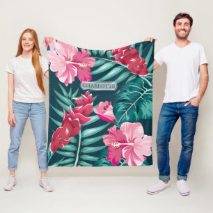 Cobertor De Velo Monograma das flores rosa exóticas