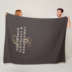 Cobertor De Velo Monograma de Casal Minimalista Marrom Dourado Crem