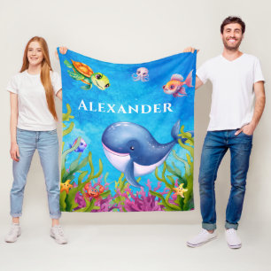 Cobertor De Velo Monograma de Cuta Nome Tartaruga Costeira e Baleia