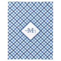 Monograma de diamante gingham azul com nome de cob