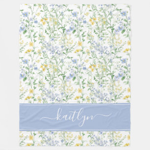 Cobertor De Velo Monograma de Flor Silvestre Aquarela Azul