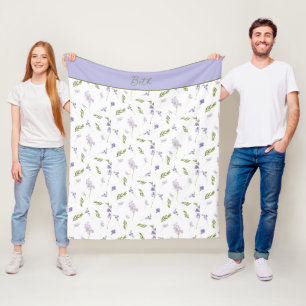 Cobertor De Velo Monograma de Flor Silvestre Aquarela Azul e Roxa 