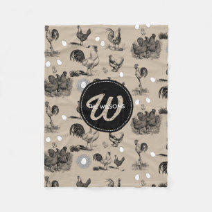 Cobertor De Velo Monograma de Galinha de Galinha do País de Vintage