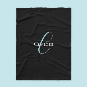 Cobertor De Velo Monograma de letra cursiva editável Preto Azul Bra