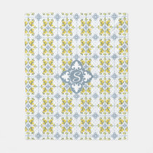 Monograma de Limão Azul Aquarela País Francês