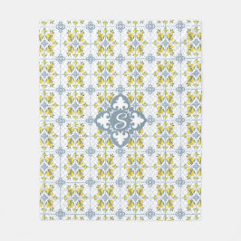 Cobertor De Velo Monograma de Limão Azul Aquarela País Francês