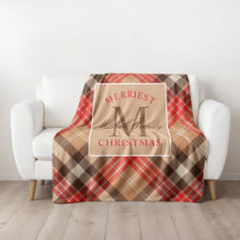 Monograma de Natal Mais Alegre Xadrez Vermelho Beg