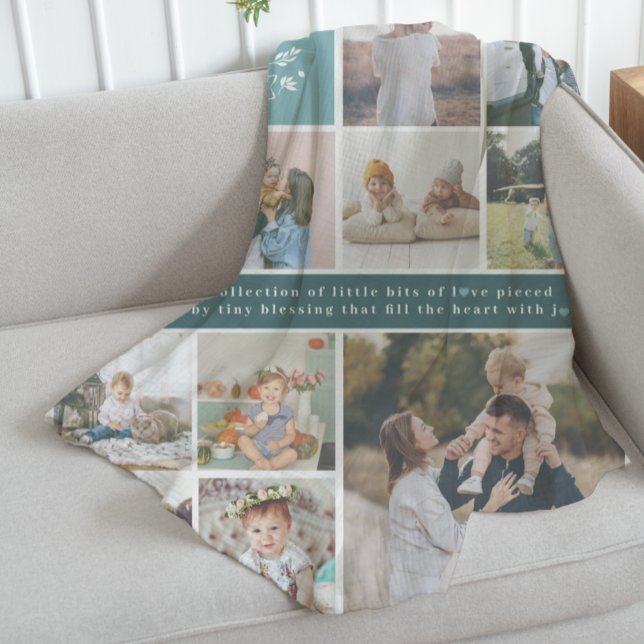 Cobertor De Velo Monograma de Nome da Família | 15 Colagem de Fotog (Criador carregado)