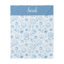 Monograma de Nome Floral em Aquarela Azul Branco