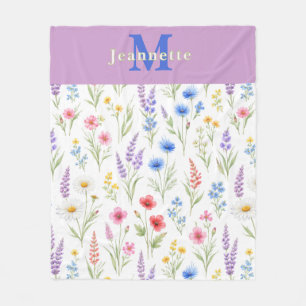Cobertor De Velo Monograma de Nome Floral em Aquarela de Flor Silve