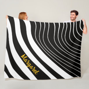 Cobertor De Velo Monograma de nome preto e branco abstrato