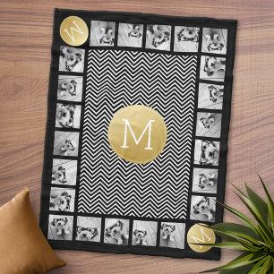 Cobertor De Velo Monograma de Padrão de Chevron Preto e Branco 11 