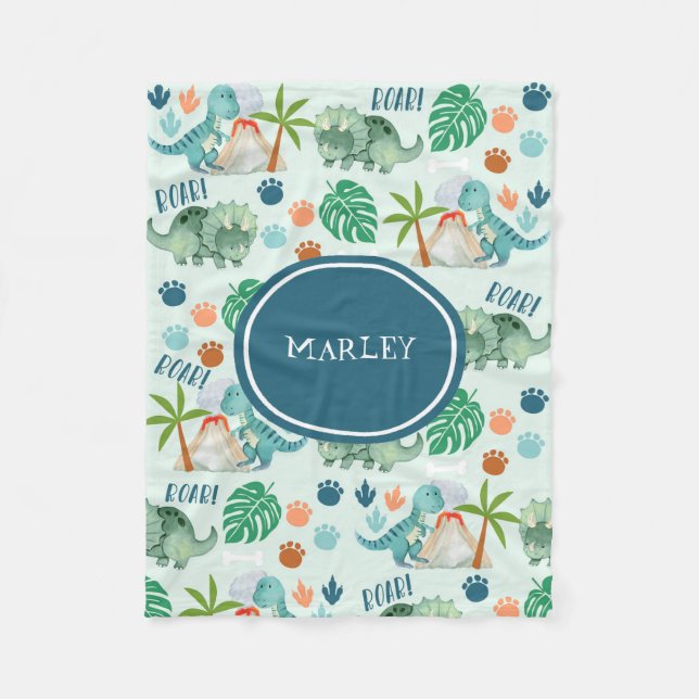 Cobertor De Velo Monograma de Padrão de Dinossauro Gelado (Frente)