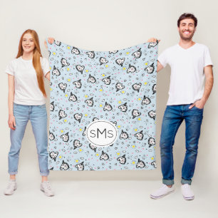 Cobertor De Velo Monograma de Padrão de Unicórnio Azul Pastel Femin