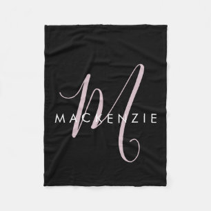 Cobertor De Velo Monograma de Script Cor-de-rosa Blush Preto Modern