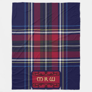 Cobertor De Velo Monograma de Tartan Vermelho Azul em Leão Celta  