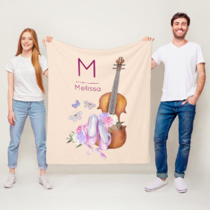 Cobertor De Velo Monograma de violino, Balé e borboletas