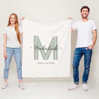 Cobertor De Velo Monograma do Nome do Script Verde Sage