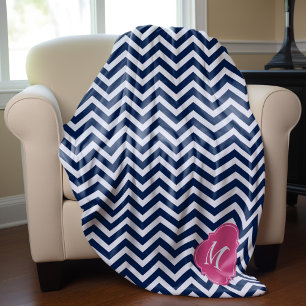 Cobertor De Velo Monograma do padrão Zigzag Azul e Fuschia