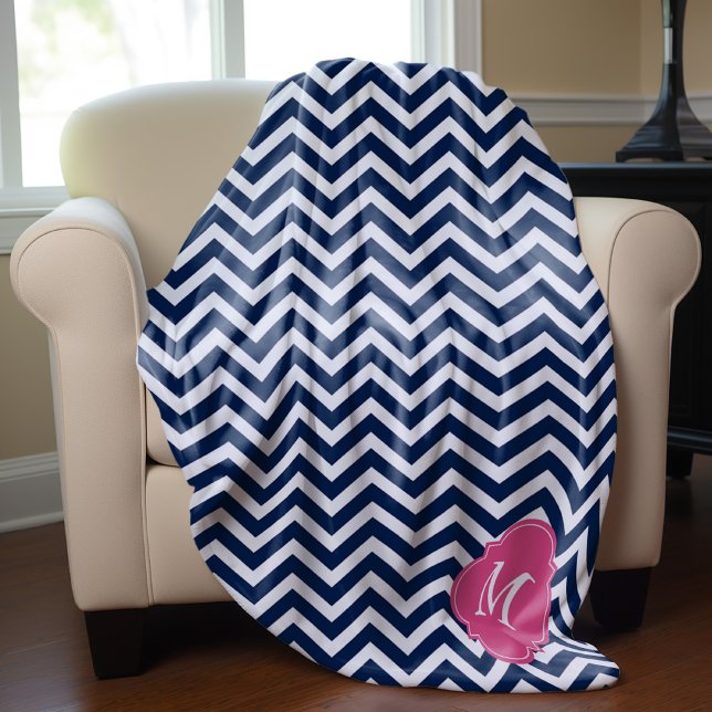 Cobertor De Velo Monograma do padrão Zigzag Azul e Fuschia (Criador carregado)