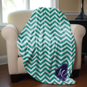 Cobertor De Velo Monograma do padrão Zigzag Emerald & Blue