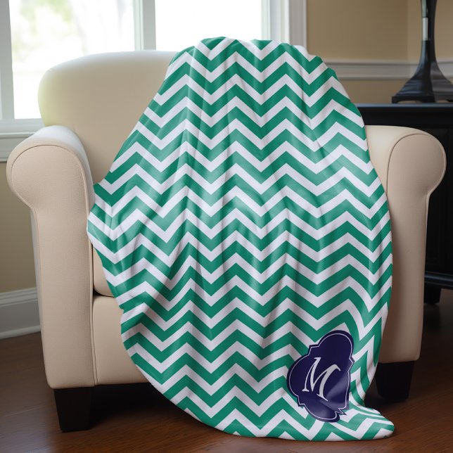Cobertor De Velo Monograma do padrão Zigzag Emerald & Blue (Criador carregado)