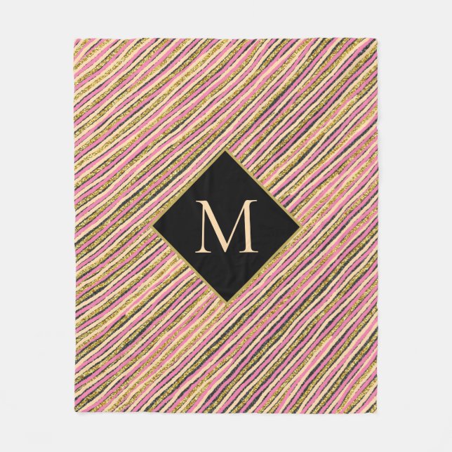 Cobertor De Velo Monograma do Sparkle com brilho Dourado abstrato (Frente)