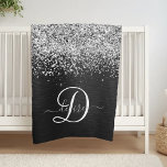 Cobertor De Velo Monograma do Sparkle Preto com Glitter de Prata Pe<br><div class="desc">Personalize facilmente esta moda,  elegante design de velo elegante com brilho prateado bonito em um fundo metálico escovado preto.</div>