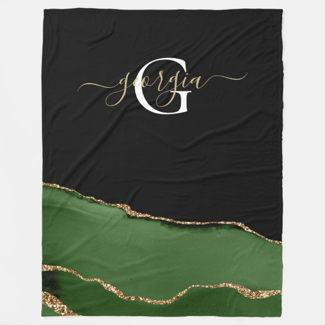 Cobertor De Velo Monograma Dourado de brilho e agitação verde (Frente)
