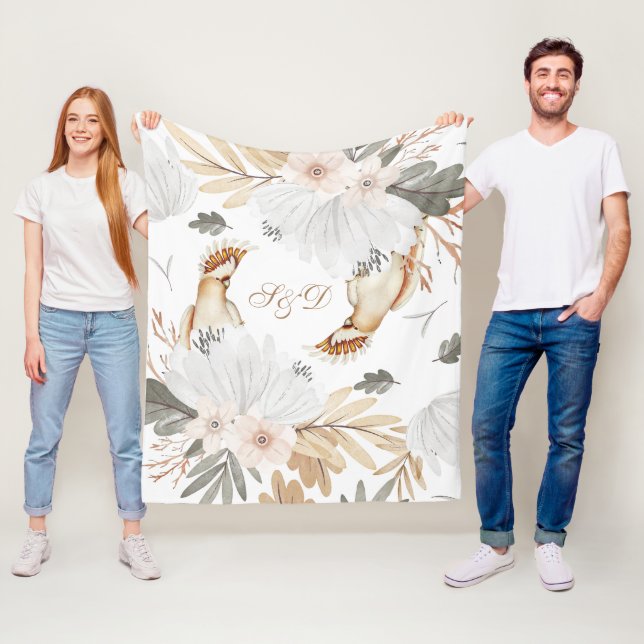 Cobertor De Velo Monograma Elegante Boho Flores e Aves Aquáticas (In Situ)