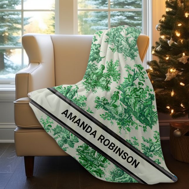 Cobertor De Velo Monograma elegante e verde toile de jouy (Criador carregado)