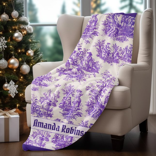 Cobertor De Velo Monograma elegante, toile de jouy, roxo (Criador carregado)