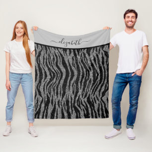 Cobertor De Velo Monograma Estampa de Zebra Preto e Cinza Prata