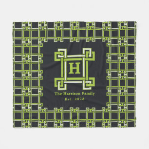 Cobertor De Velo Monograma Família Preto Verde Cítrico Neon