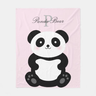 Cobertor De Velo Monograma feminino bonito do urso de panda do beb
