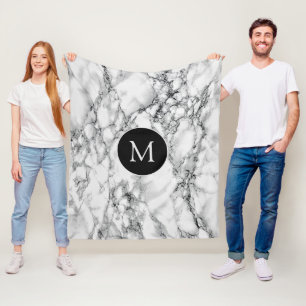 Cobertor De Velo Monograma Fleece Blanket Branco Mármore Sua Letra