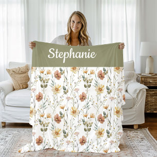 Cobertor De Velo Monograma Flor Silvestre Aquarela Verde Sage Boho