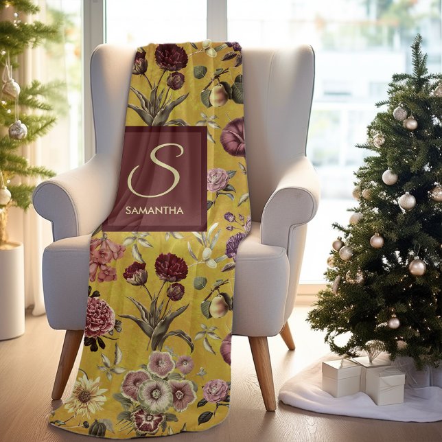 Cobertor De Velo Monograma floral amarelo-vivo (Criador carregado)