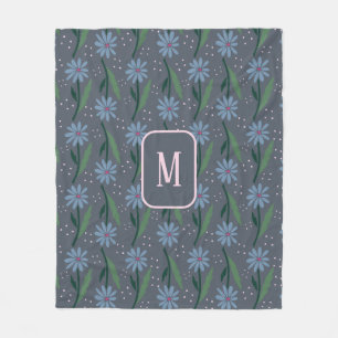 Cobertor De Velo Monograma Floral de Margarida Azul Retro Desenhada