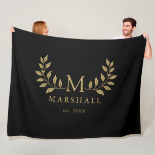 Cobertor De Velo Monograma Floral Moderno Preto e Dourado Nome da F