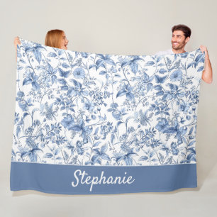 Cobertor De Velo Monograma Floral Toile Azul Vintage
