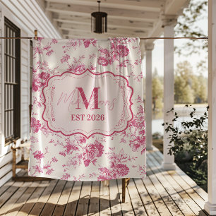 Cobertor De Velo Monograma Floral Toile Rosa Personalizado