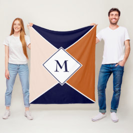 Cobertor De Velo MONOGRAMA Geométrico Elegante | Azul Marinho Bege