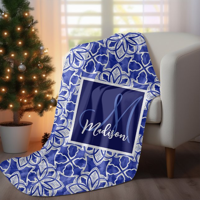 Cobertor De Velo Monograma geométrico sem costura da cinza azul Ele (Criador carregado)