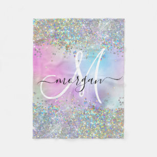 Cobertor De Velo Monograma Holográfico Glitter Arco-Íris Pastel
