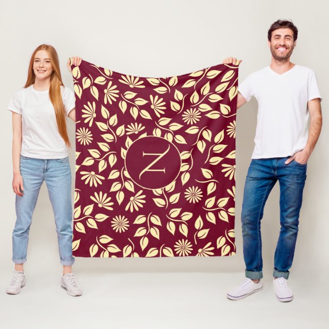 Cobertor De Velo Monograma Leaf Daisy Pattern Burgundy Bath (In Situ)